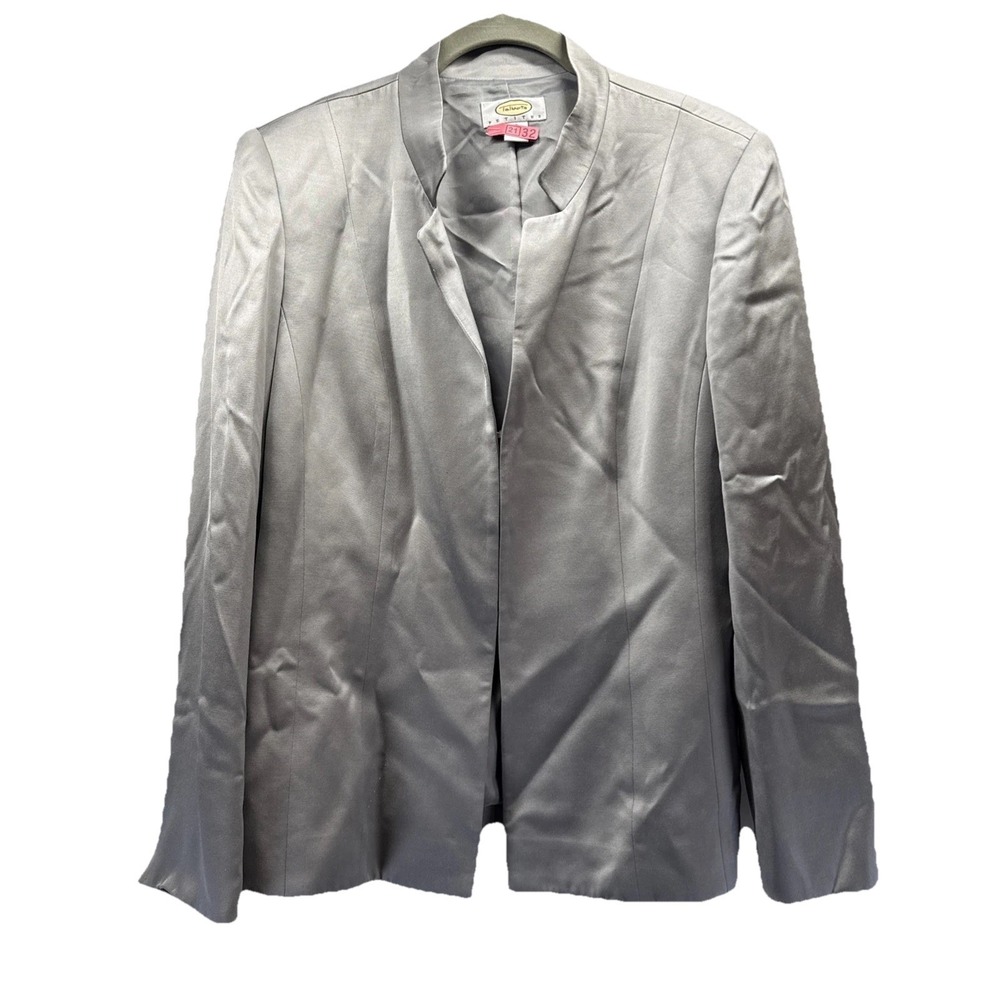 Talbots Women's Jacket Sz 10 Solid Gray Y2K Silk Lined‎ Long Sleeves Hook & Eye